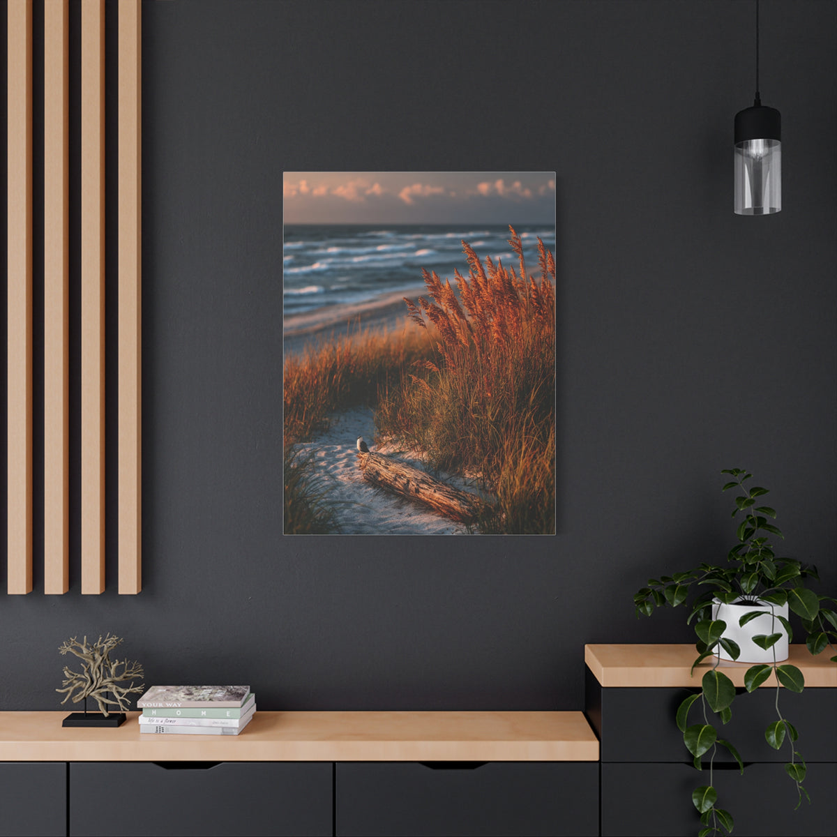 Golden Dune Driftwood Coastal Scene Wall Art & Canvas Print