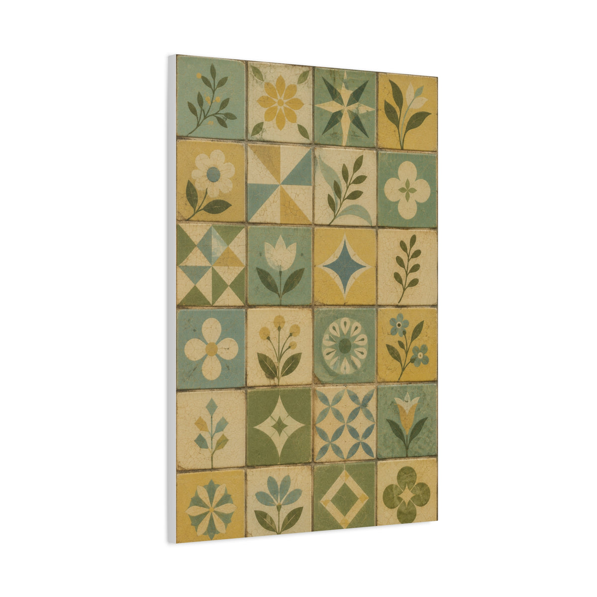 Mid-Century Floral Tile Pattern Wall Art & Canvas Print