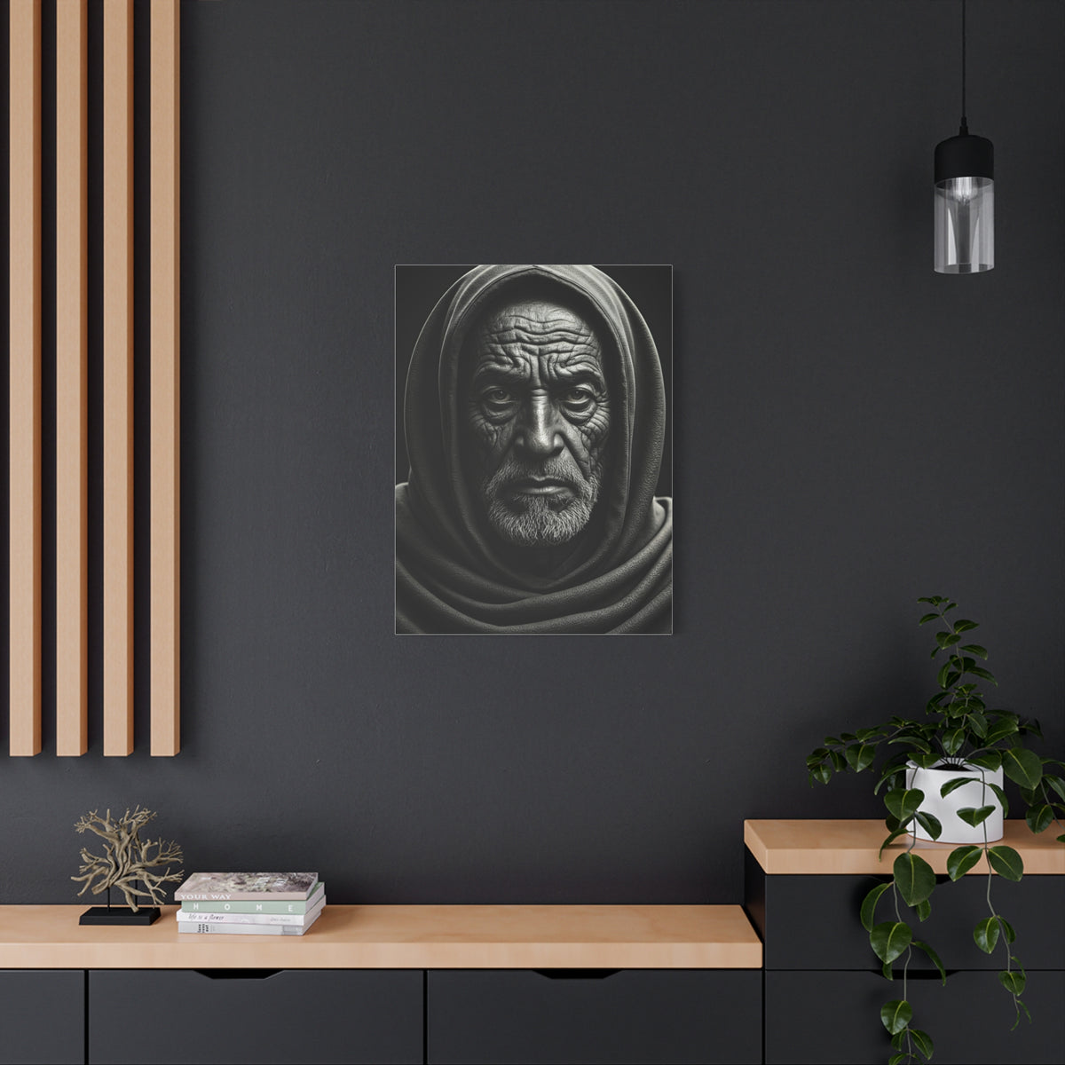 Hooded Elder with Timeless Expression Wall Art & Canvas Prints