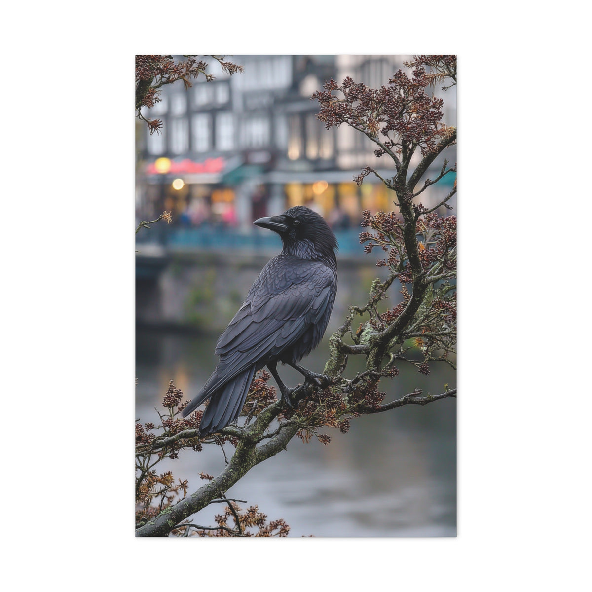 Raven on a Tree Branch Wall Art & Canvas Print