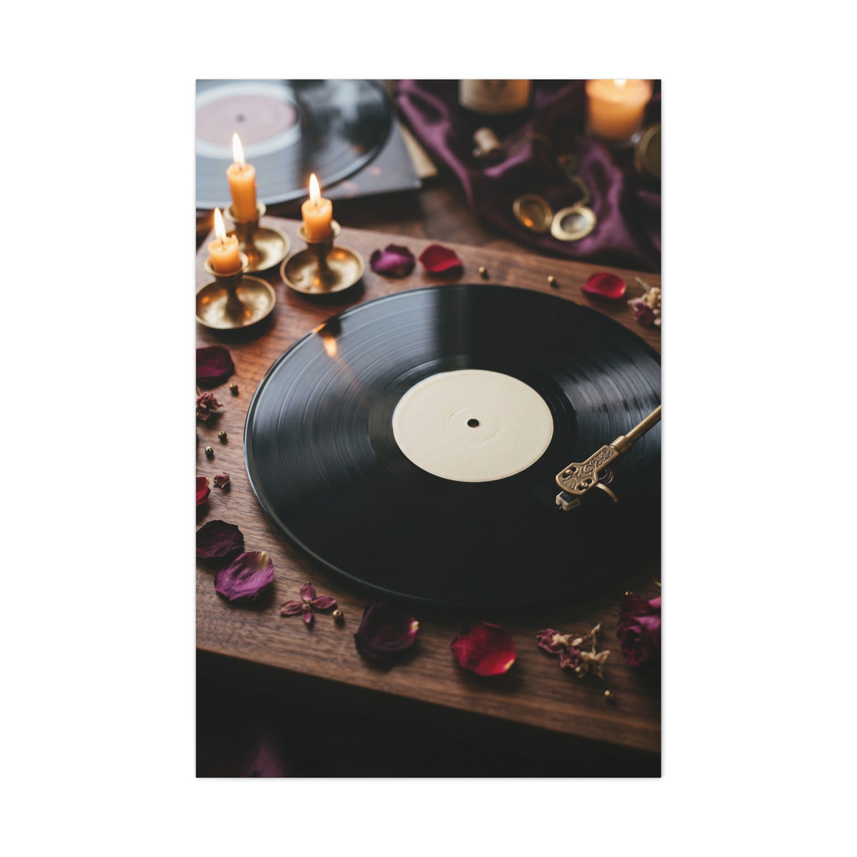 Candlelit Vinyl Love Night Scene Wall Art & Canvas Print