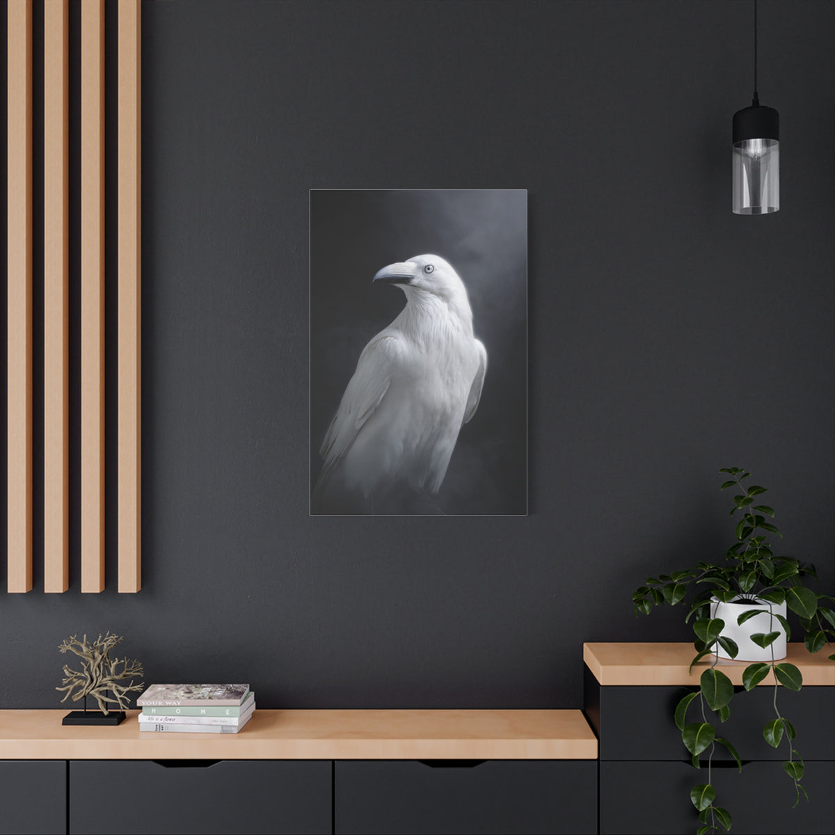 Elegant White Raven Portrait Wall Art & Canvas Print