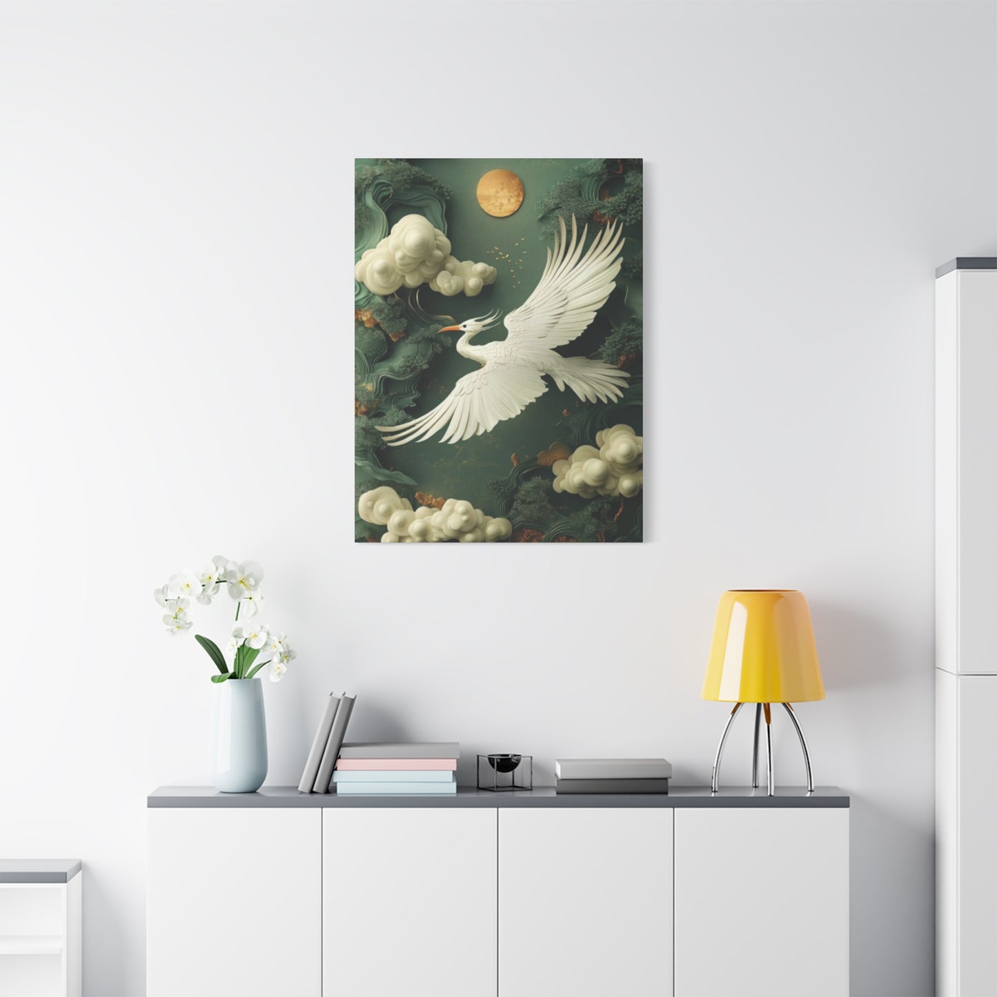 Herons & Moon Drawing Wall Art & Canvas Prints