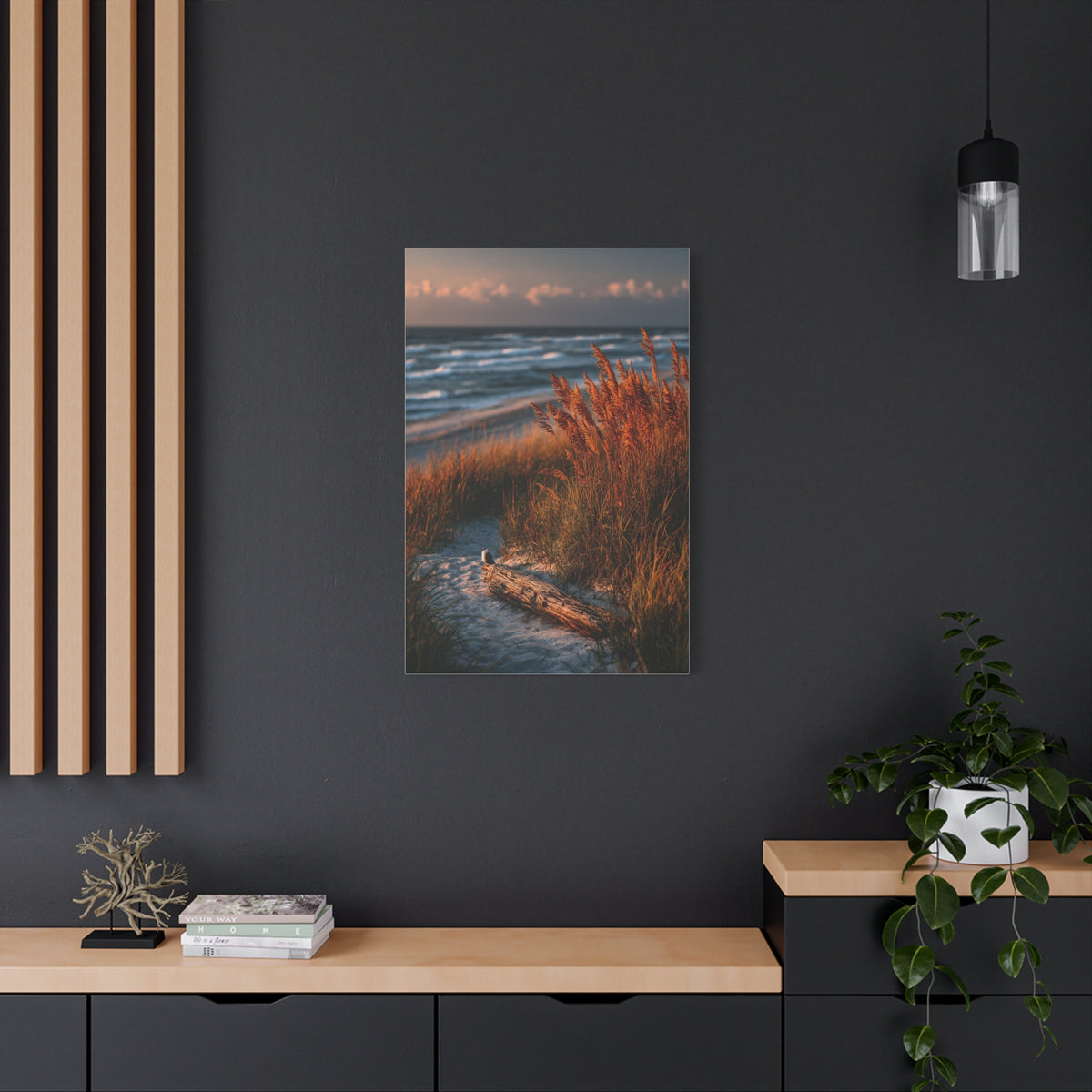 Golden Dune Driftwood Coastal Scene Wall Art & Canvas Print