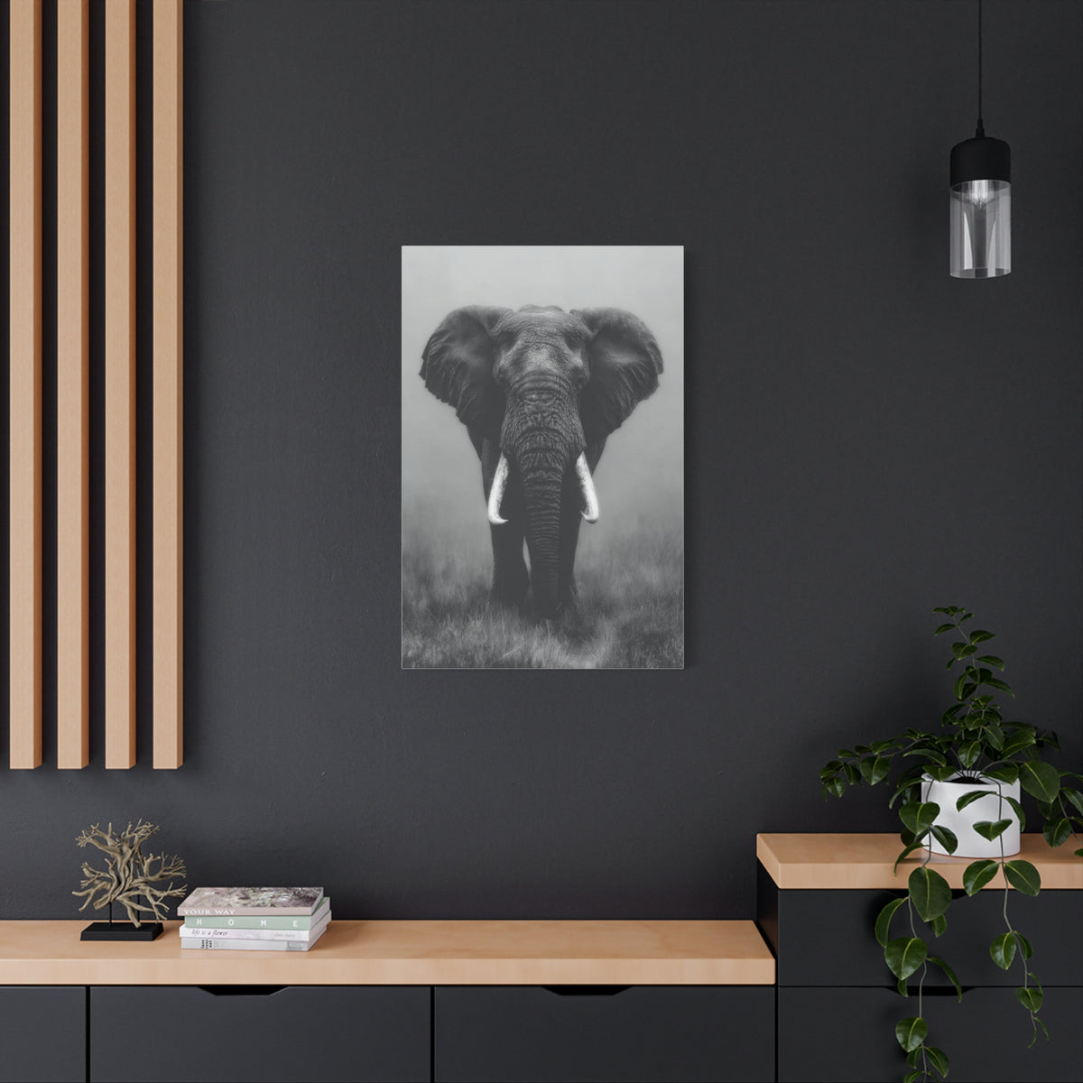 Black and White Elephant Portrait Wall Art & Canvas Prints
