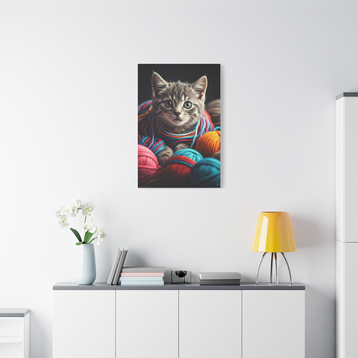 Kitten in Colorful Yarn Wall Art & Canvas Prints