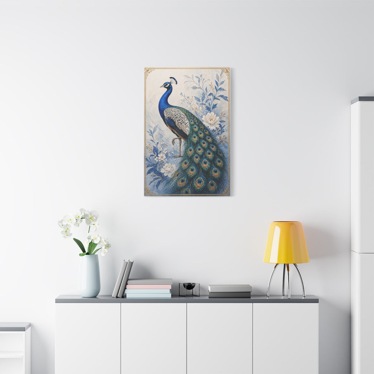 Refined Blue Porcelain Peacock Wall Art & Canvas Print