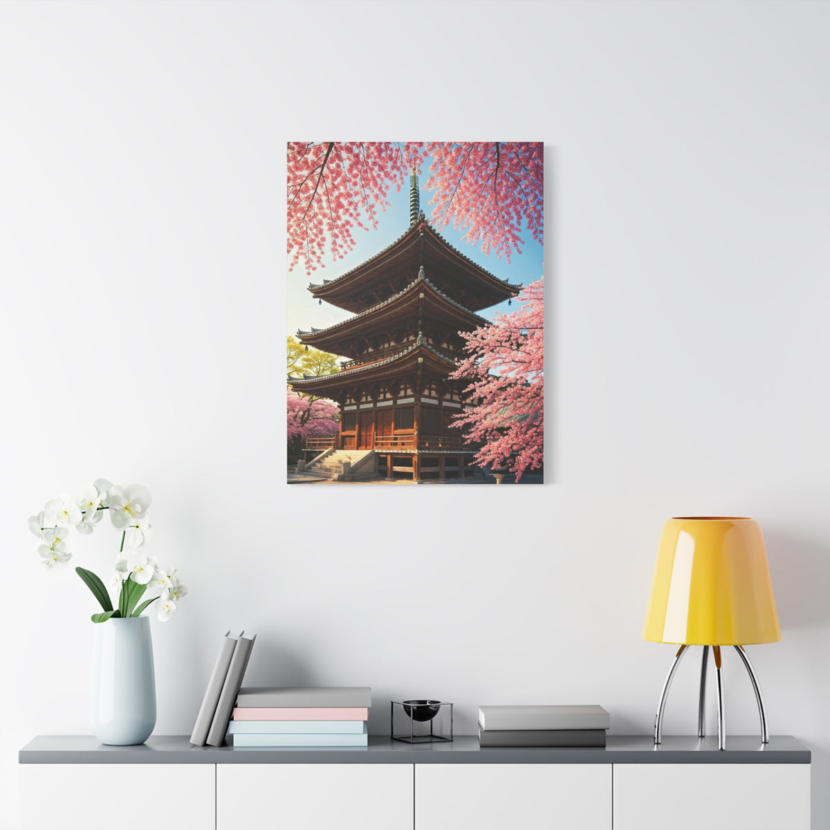Traditional Japanese Pagoda With Cherry Blossoms Wall Art & Canvas Prints
