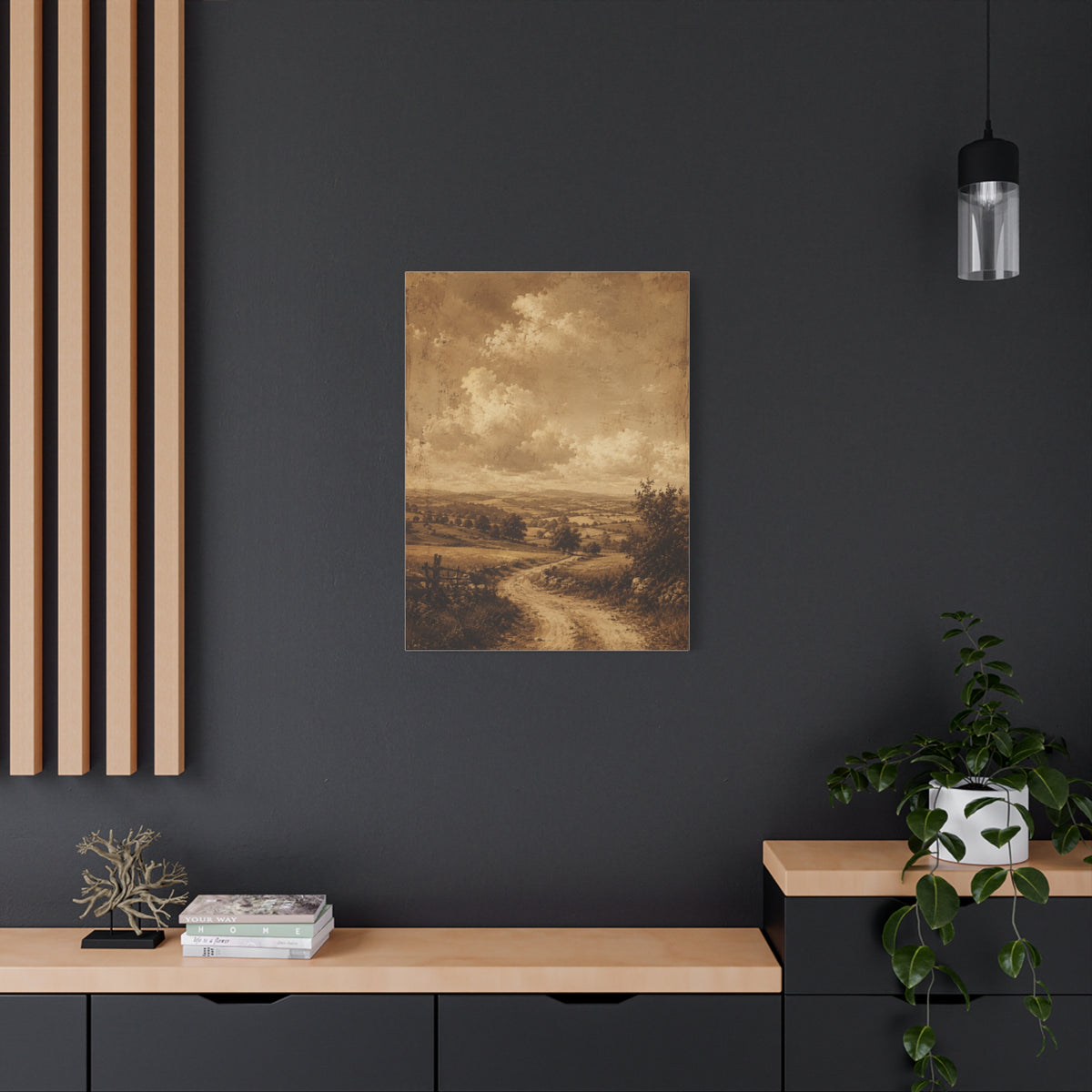 Sepia Countryside Path Panorama Wall Art & Canvas Print