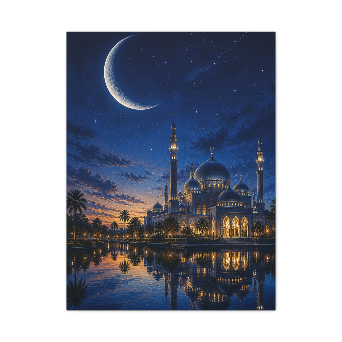 Crescent Moon Mosque Reflection Wall Art & Canvas Print