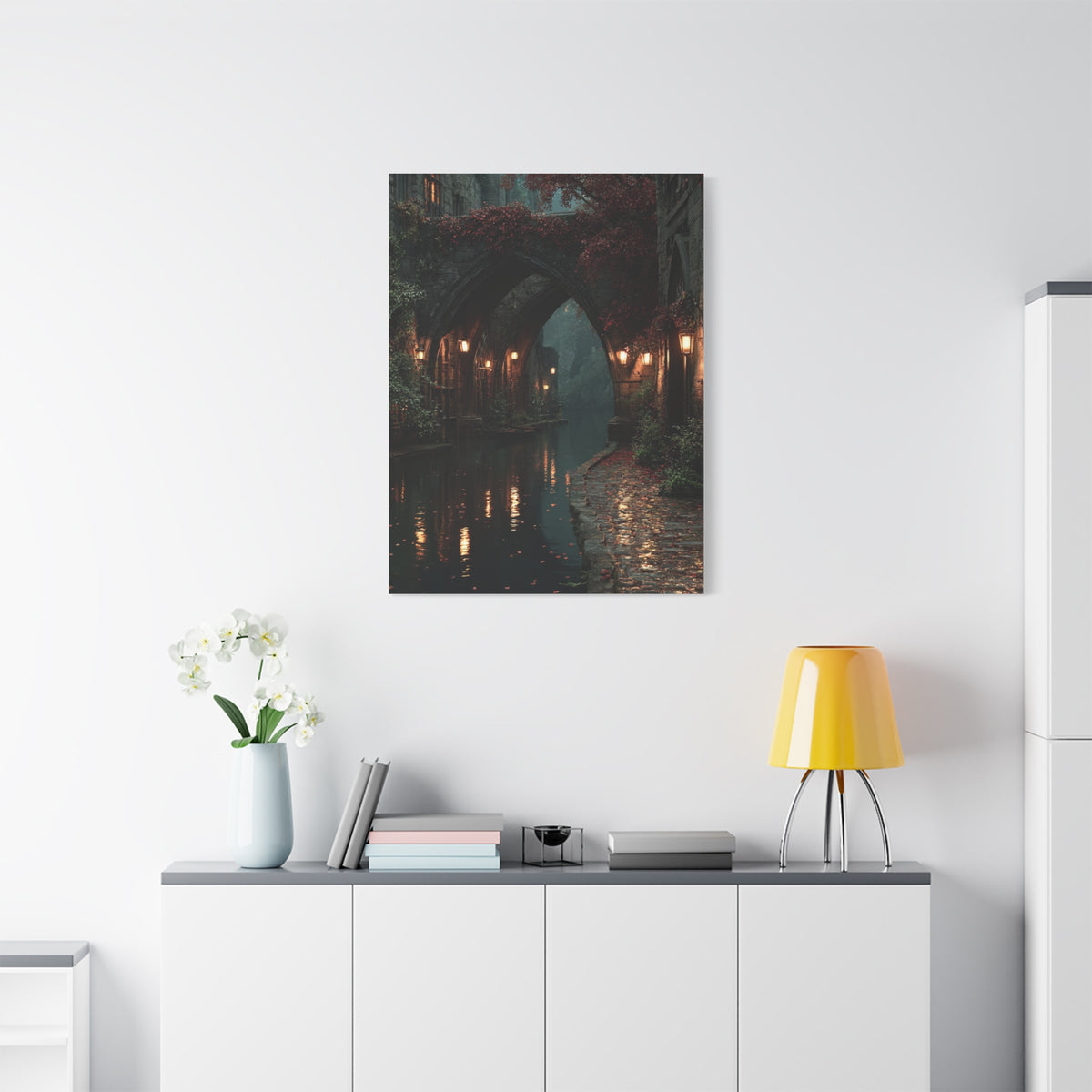 Gothic Autumn Canal Bridge Wall Art & Canvas Print
