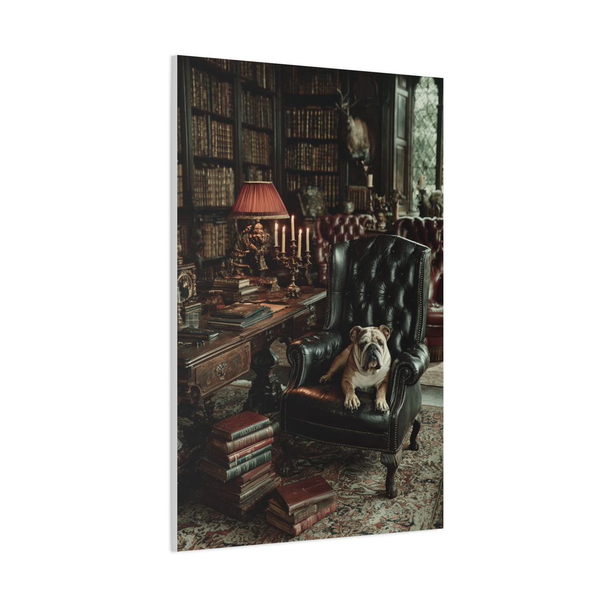 English Bulldog Gentleman’s Library Wall Art & Canvas Print
