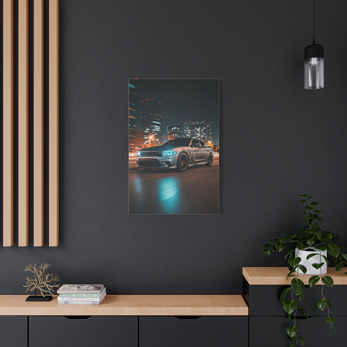 Dodge Charger Hellcat Downtown Night Streets Wall Art & Canvas Prints