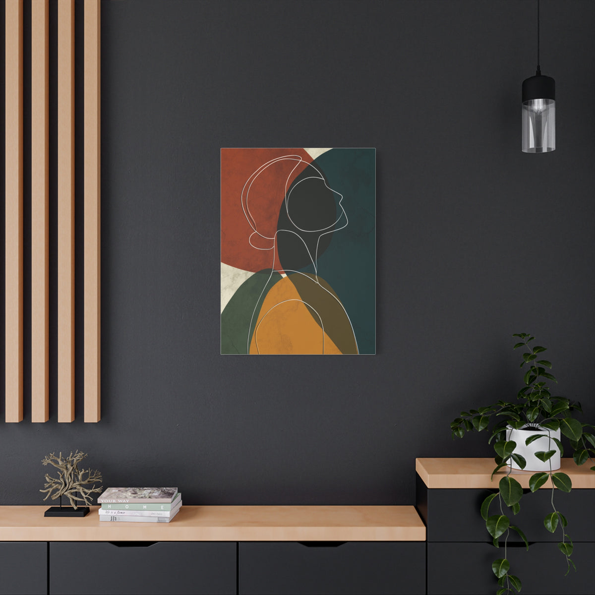 Minimalist Line Portrait with Modern Color Shapes Wall Art & Canvas Print