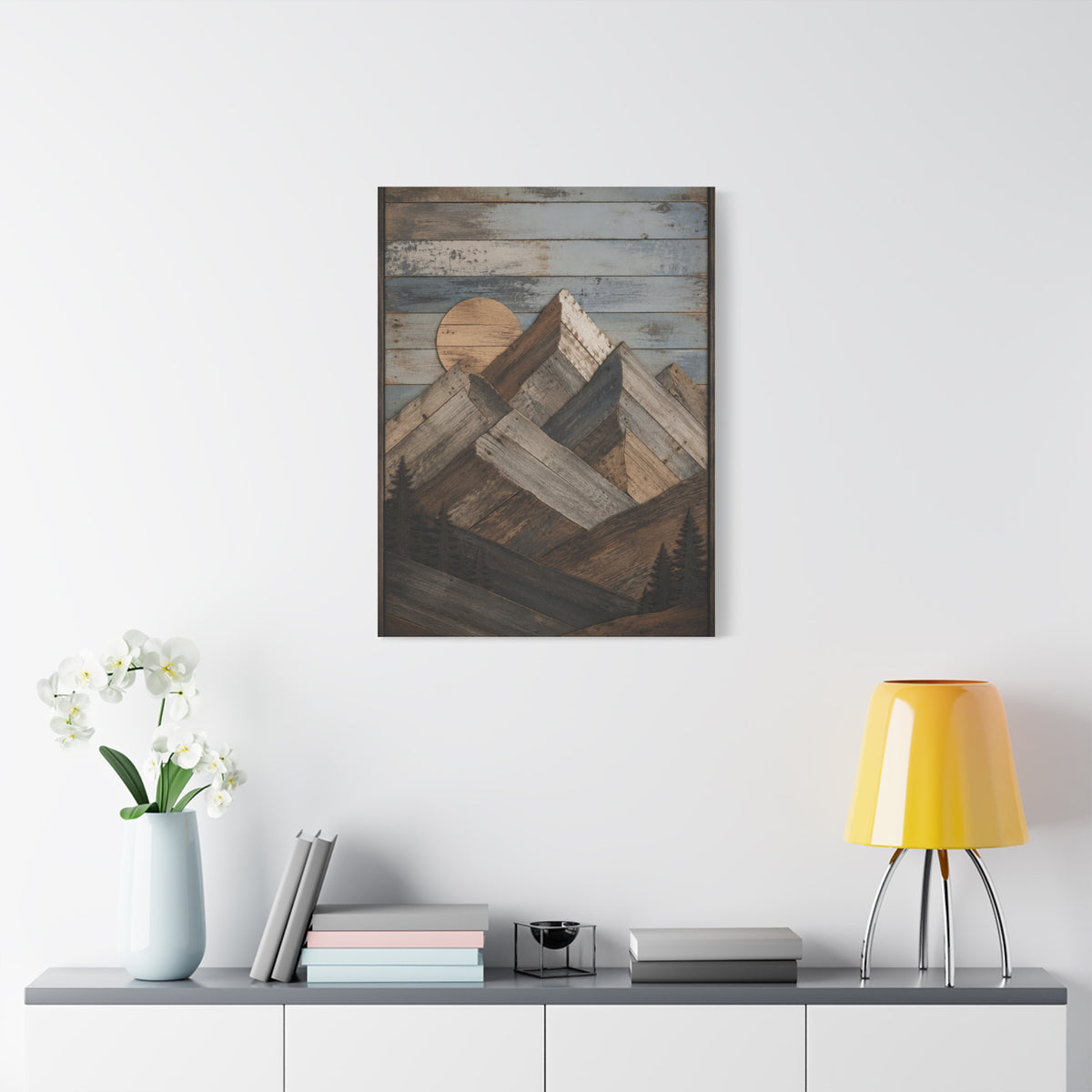 Reclaimed Wood Mountain Landscape Wall Art & Canvas Print