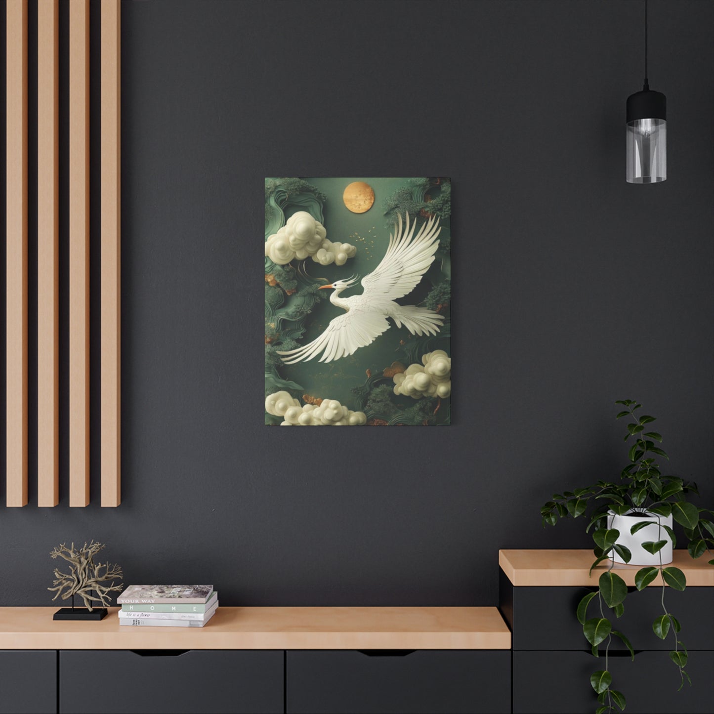 Herons & Moon Drawing Wall Art & Canvas Prints