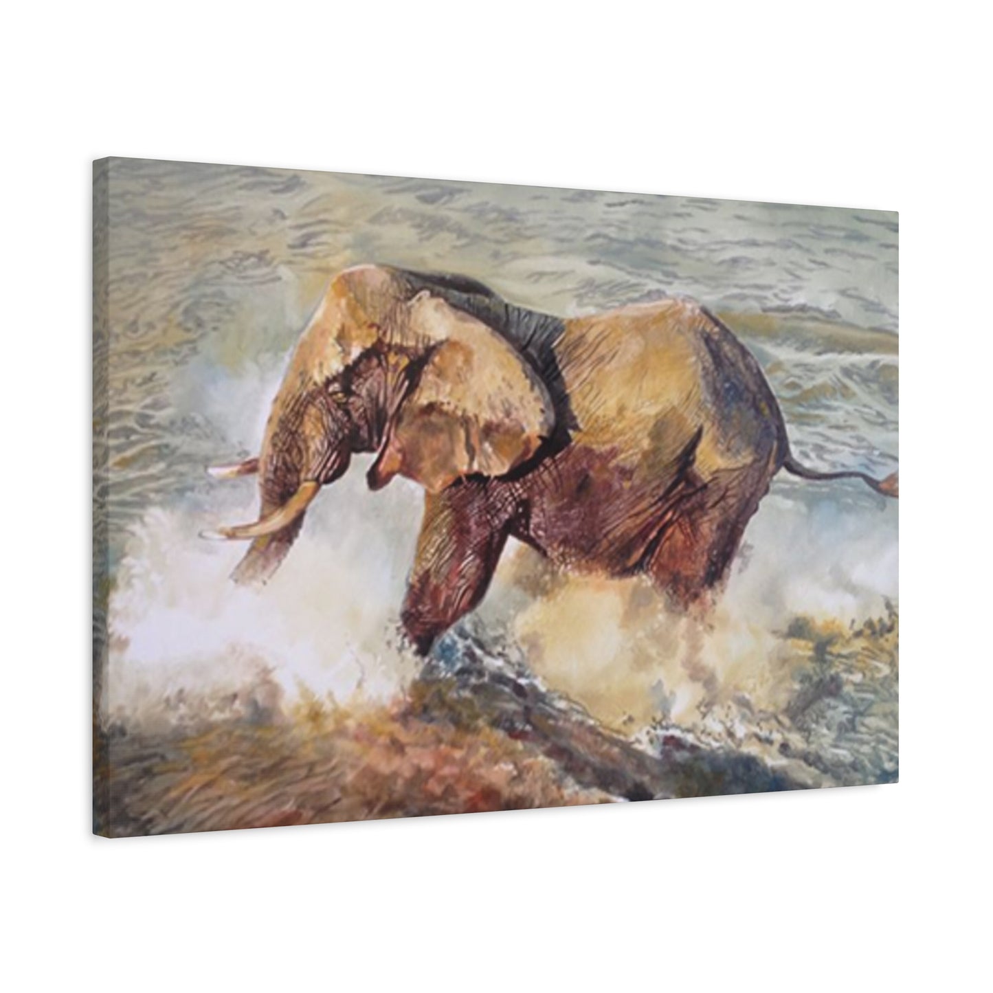 Bathing Elephant Wildlife Painting Wall Art & Canvas Prints