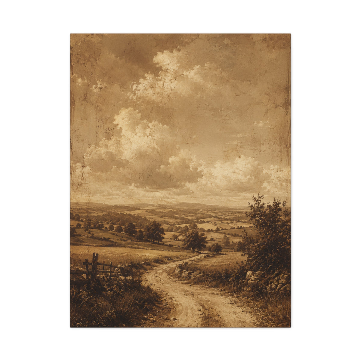 Sepia Countryside Path Panorama Wall Art & Canvas Print