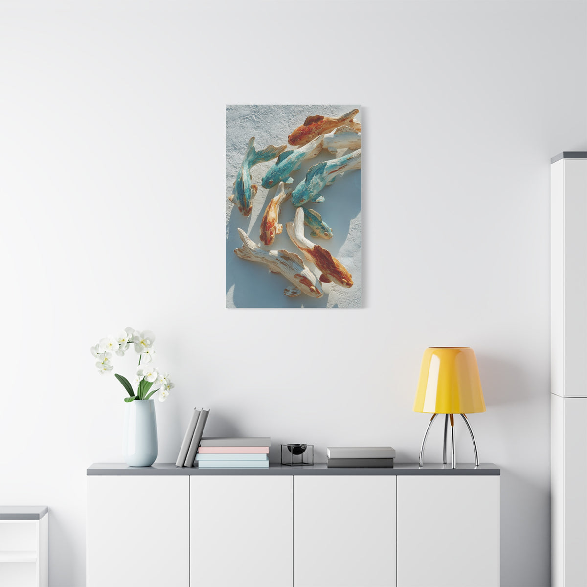 Driftwood School of Fish Coastal Sculpture Wall Art & Canvas Print