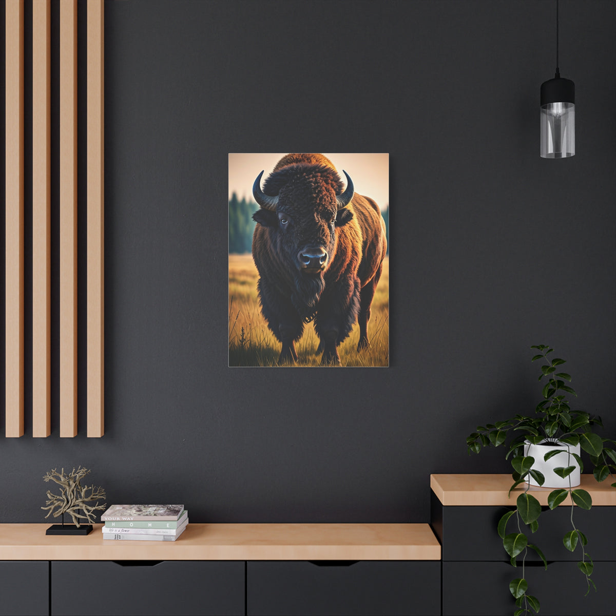 Prairie Bison Walking in Warm Golden Light Wall Art & Canvas Print