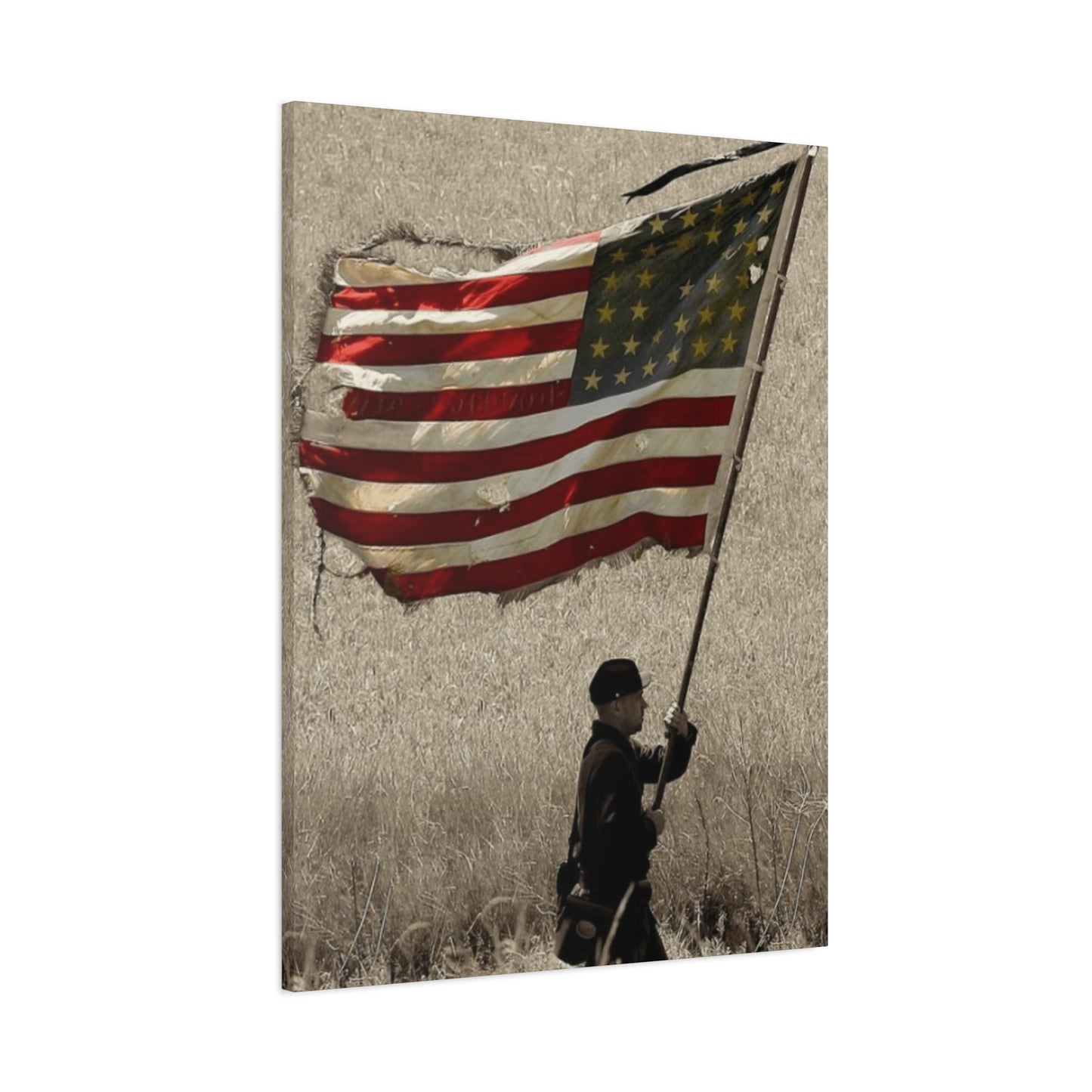 Man Carrying Flag Range Wall Art & Canvas Prints