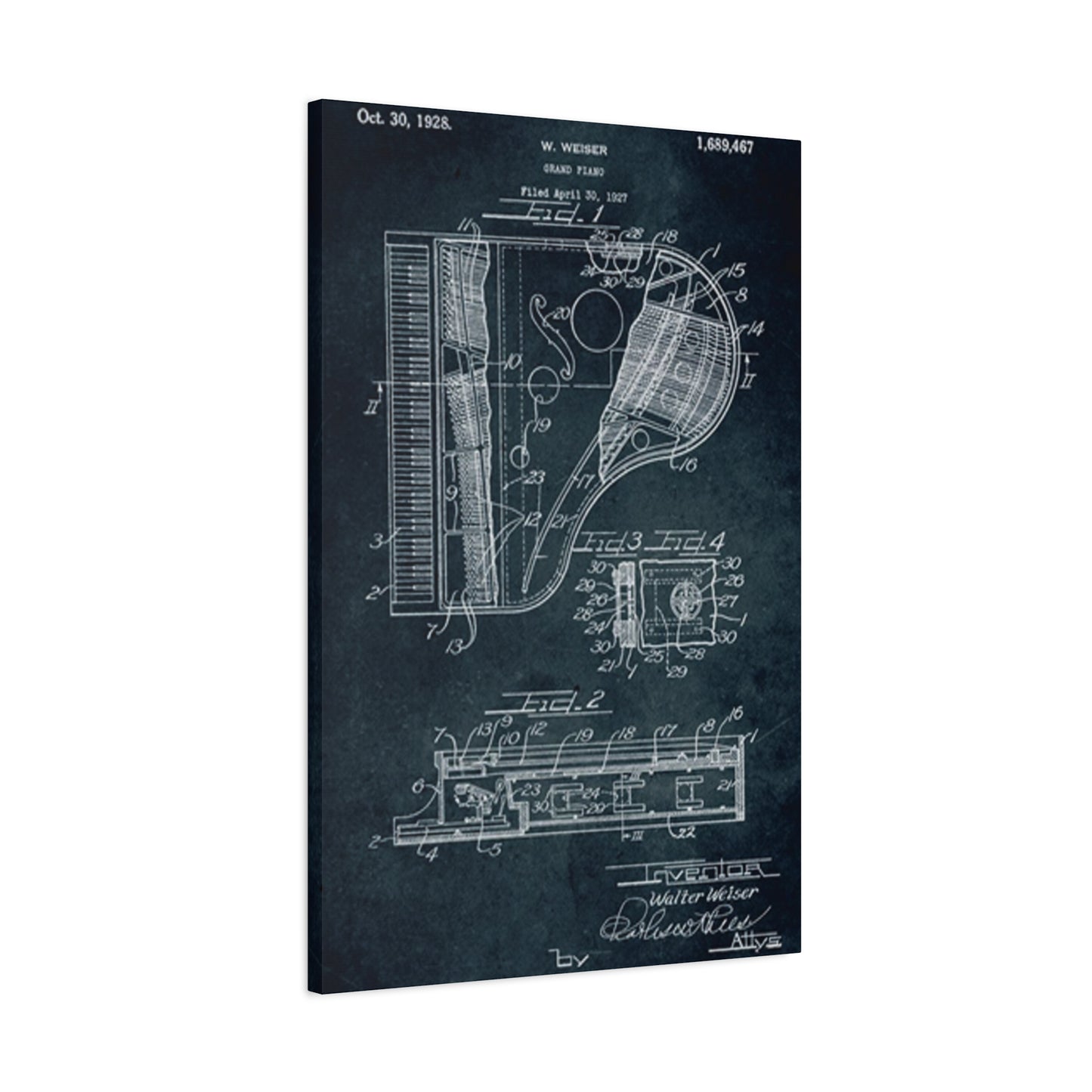 Piano Blueprint Wall Art & Canvas Prints