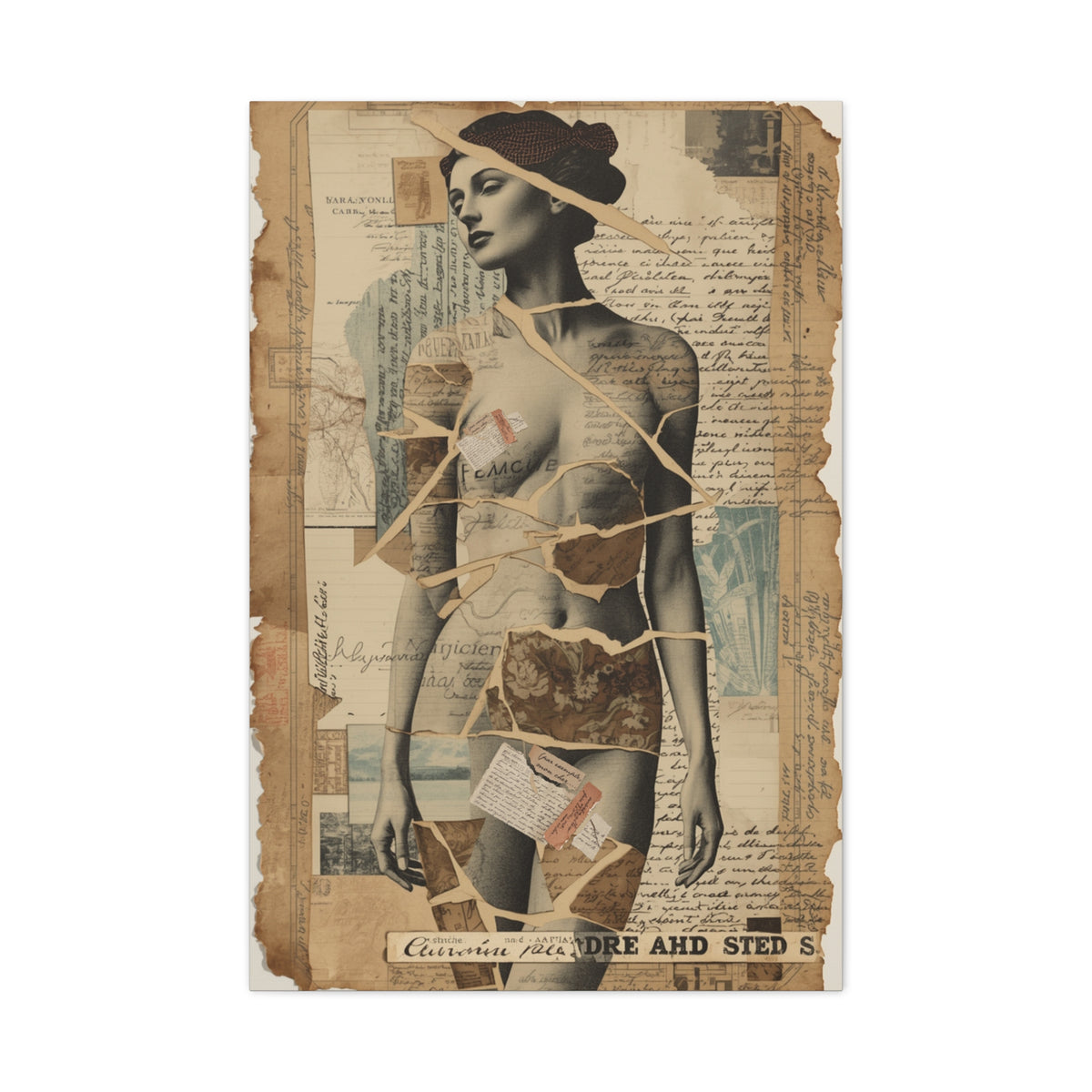 Mixed Media Collage Figure Wall Art & Canvas Print