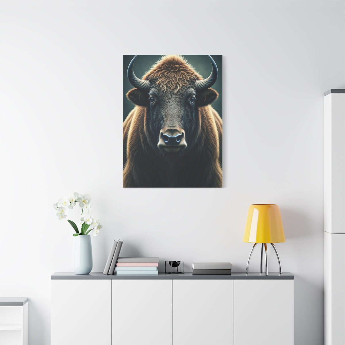 American Bison Frontal Portrait with Dramatic Overcast Lighting Wall Art & Canvas Print