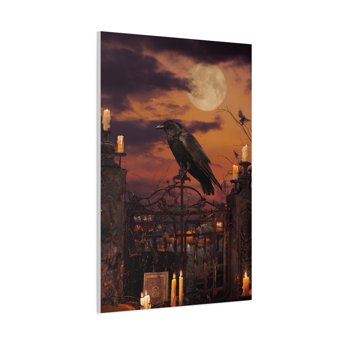 Raven on Moonlit Cemetery Gate Wall Art & Canvas Print