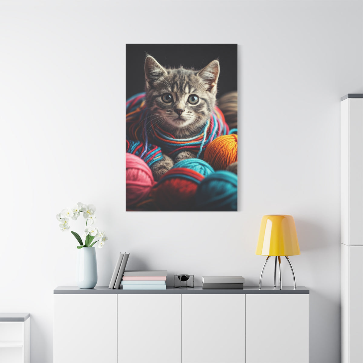 Kitten in Colorful Yarn Wall Art & Canvas Prints