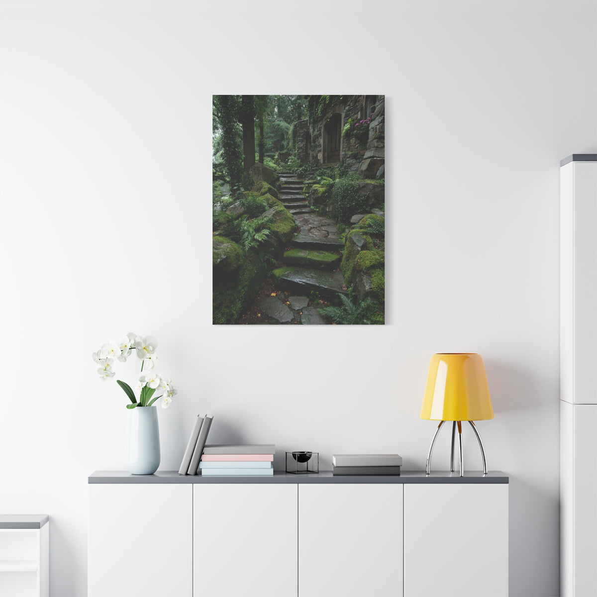 Green Moss-Covered Garden Staircase Wall Art & Canvas Print
