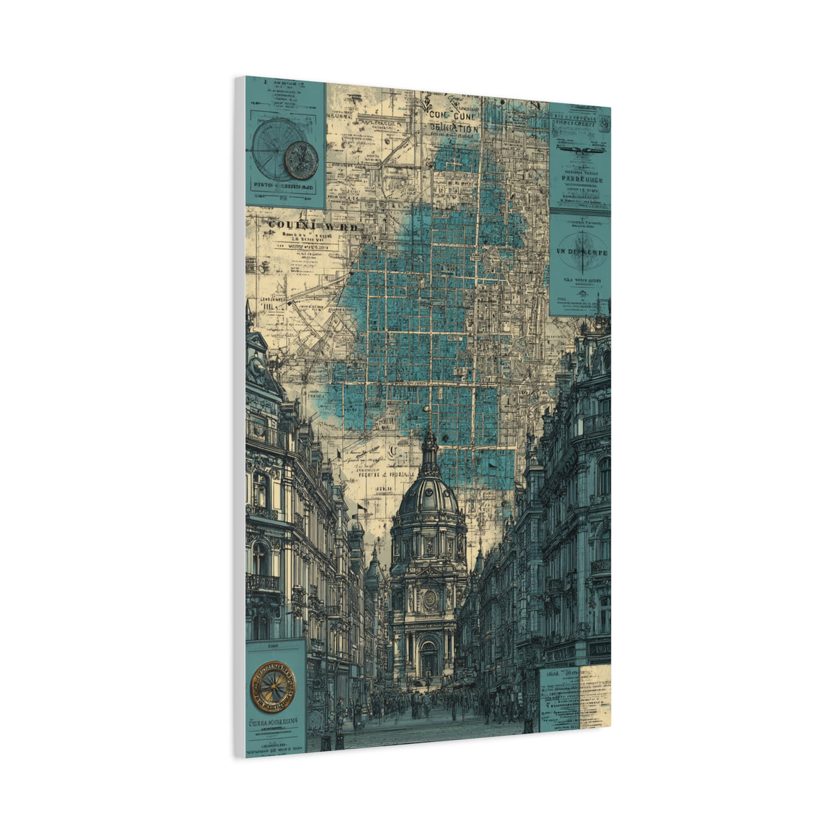 Vintage City Map Architectural Collage Wall Art & Canvas Print