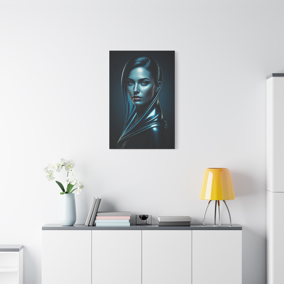 Modern Blue Portrait with Metallic Accents Wall Art & Canvas Prints