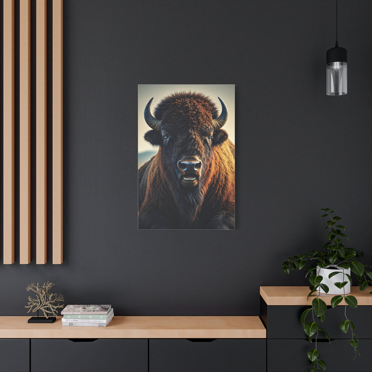 Minimalist American Bison Portrait on Light Background Wall Art & Canvas Print