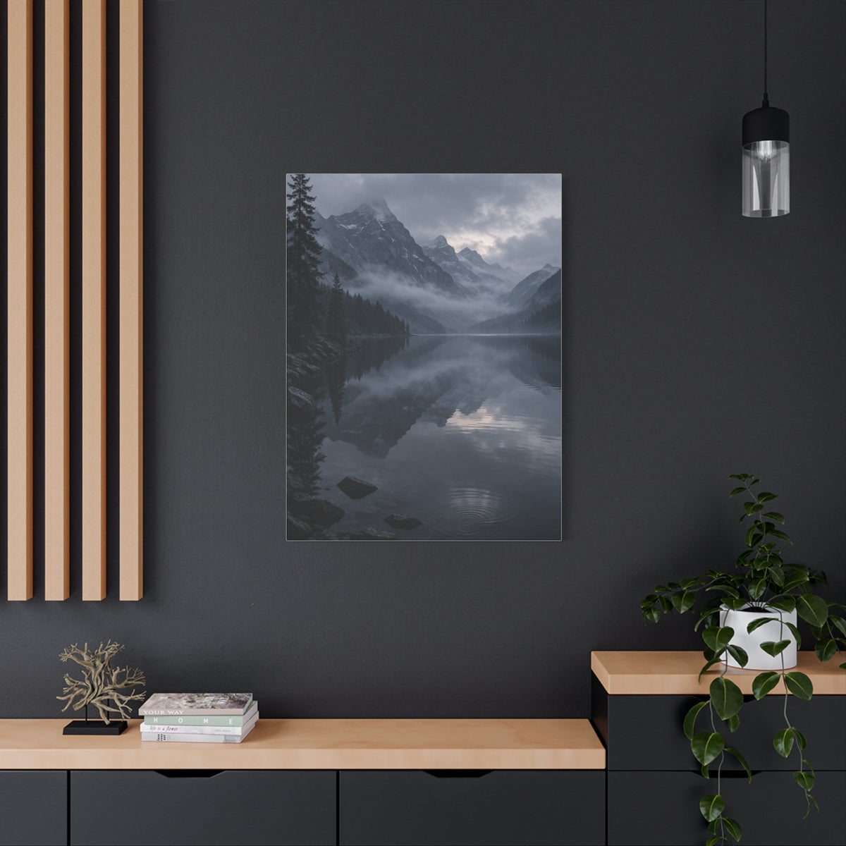 Misty Mountain Lake Reflection Wall Art & Canvas Print