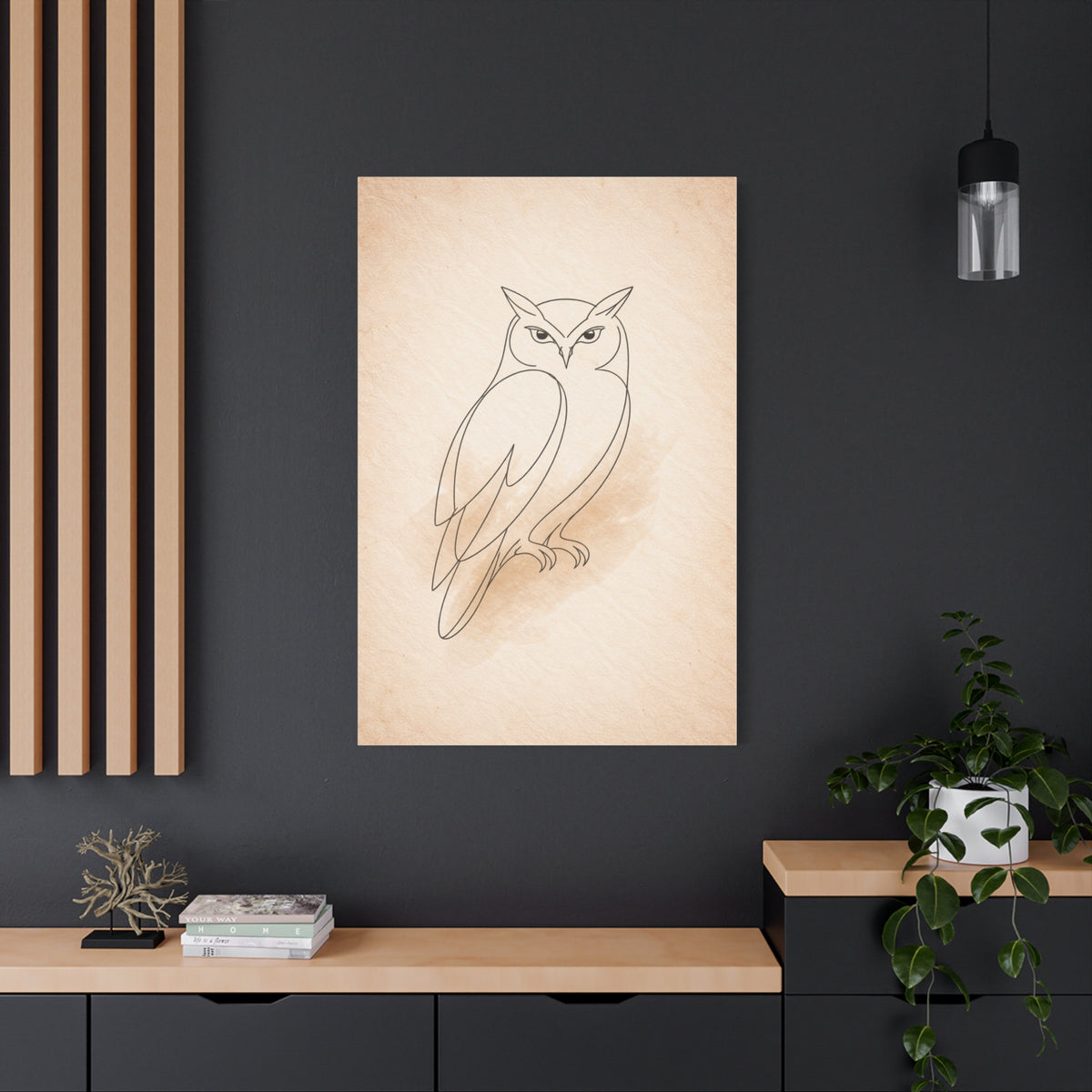 Minimal Line Art Owl Sketch Wall Art & Canvas Print
