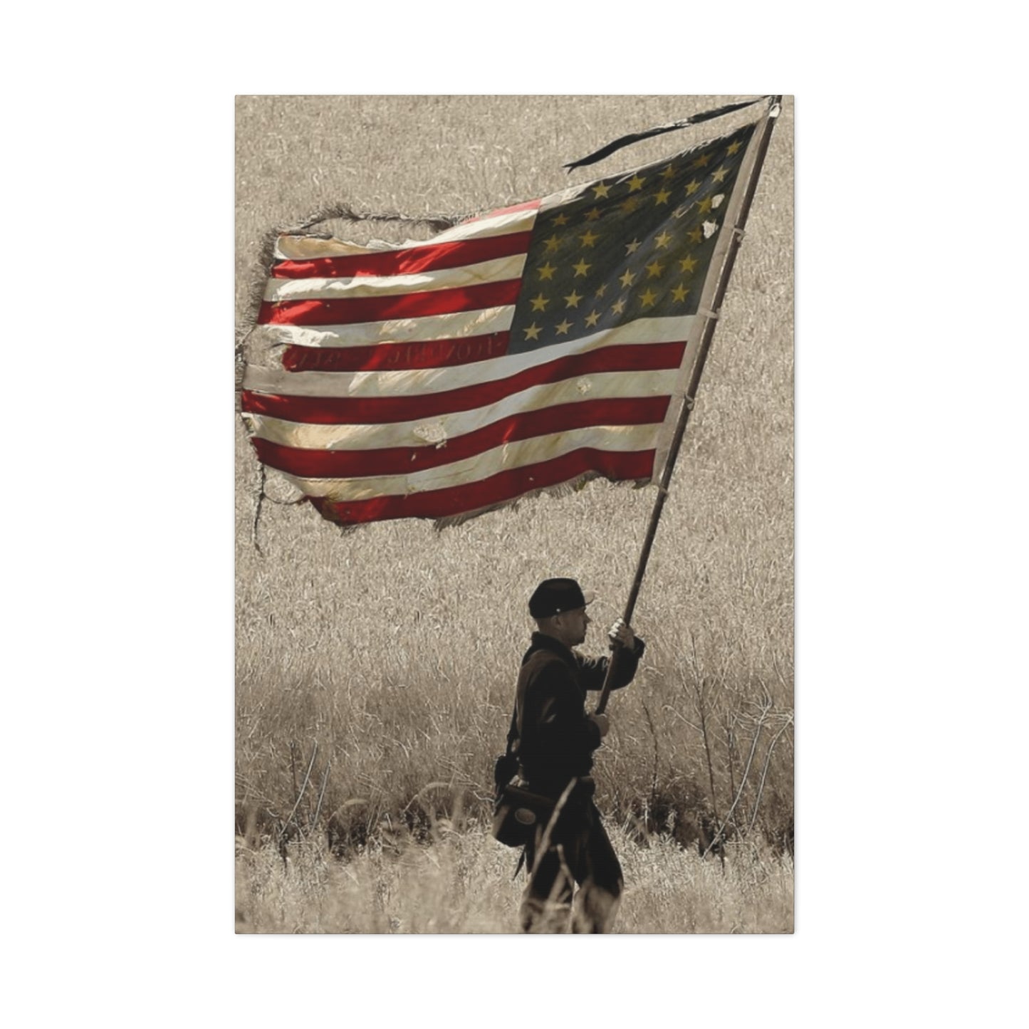 Man Carrying Flag Range Wall Art & Canvas Prints