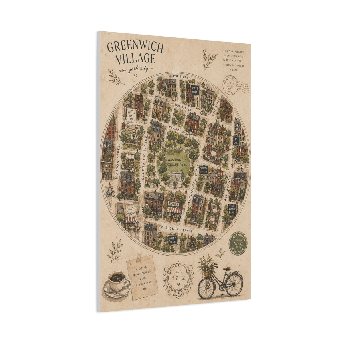 Greenwich Village Illustrated Map Wall Art & Canvas Print