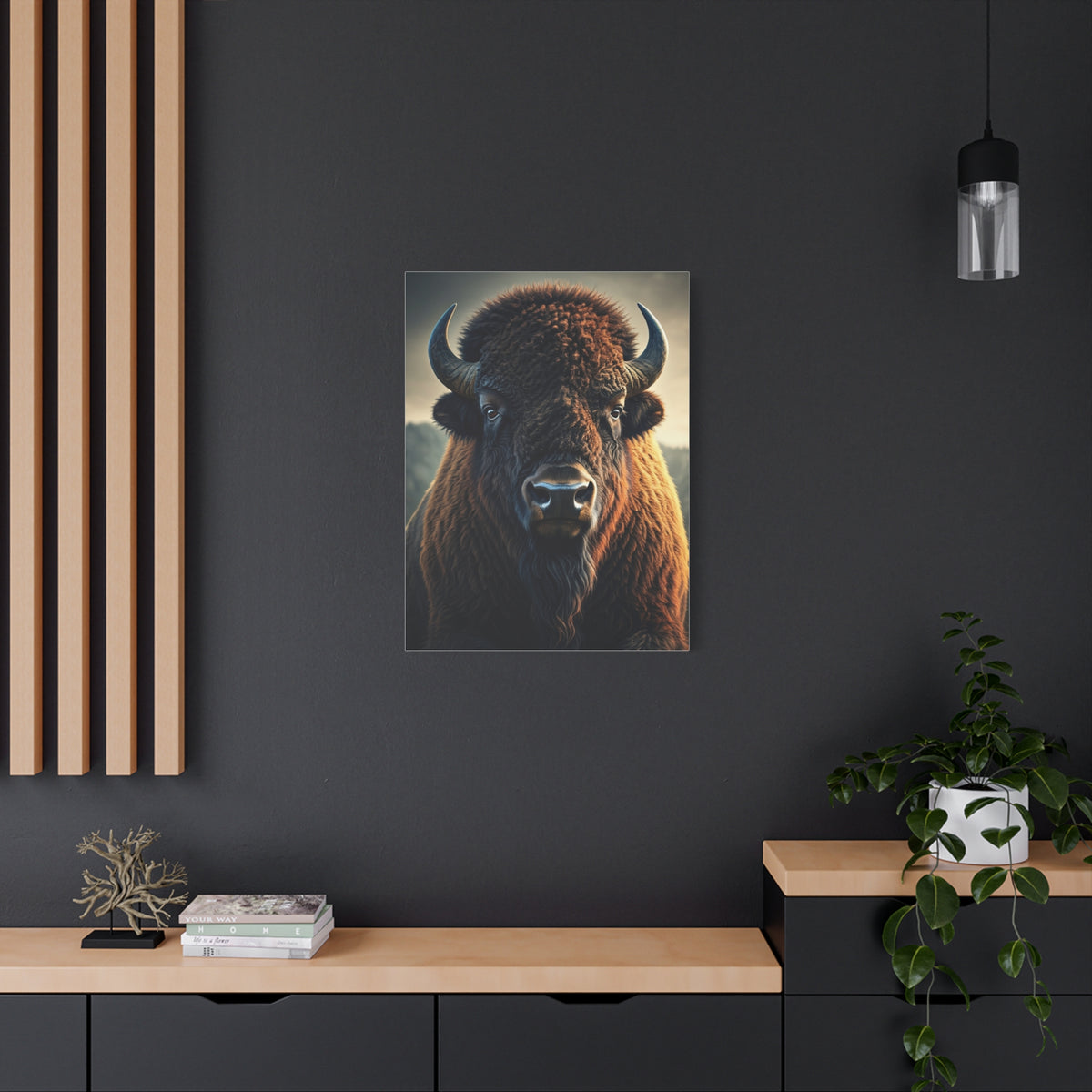 Warm-Toned Symmetrical Bison Portrait Wall Art & Canvas Print