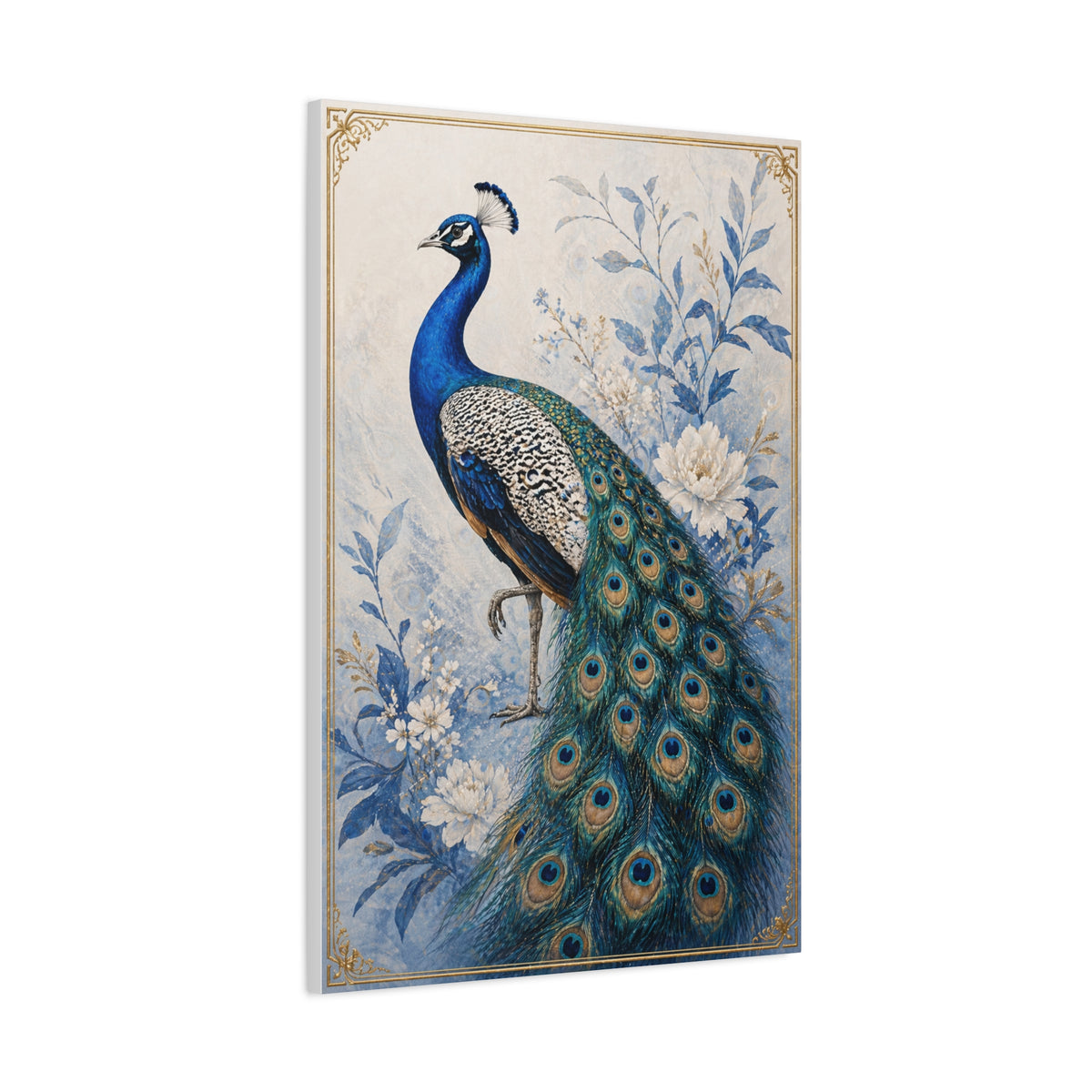 Refined Blue Porcelain Peacock Wall Art & Canvas Print