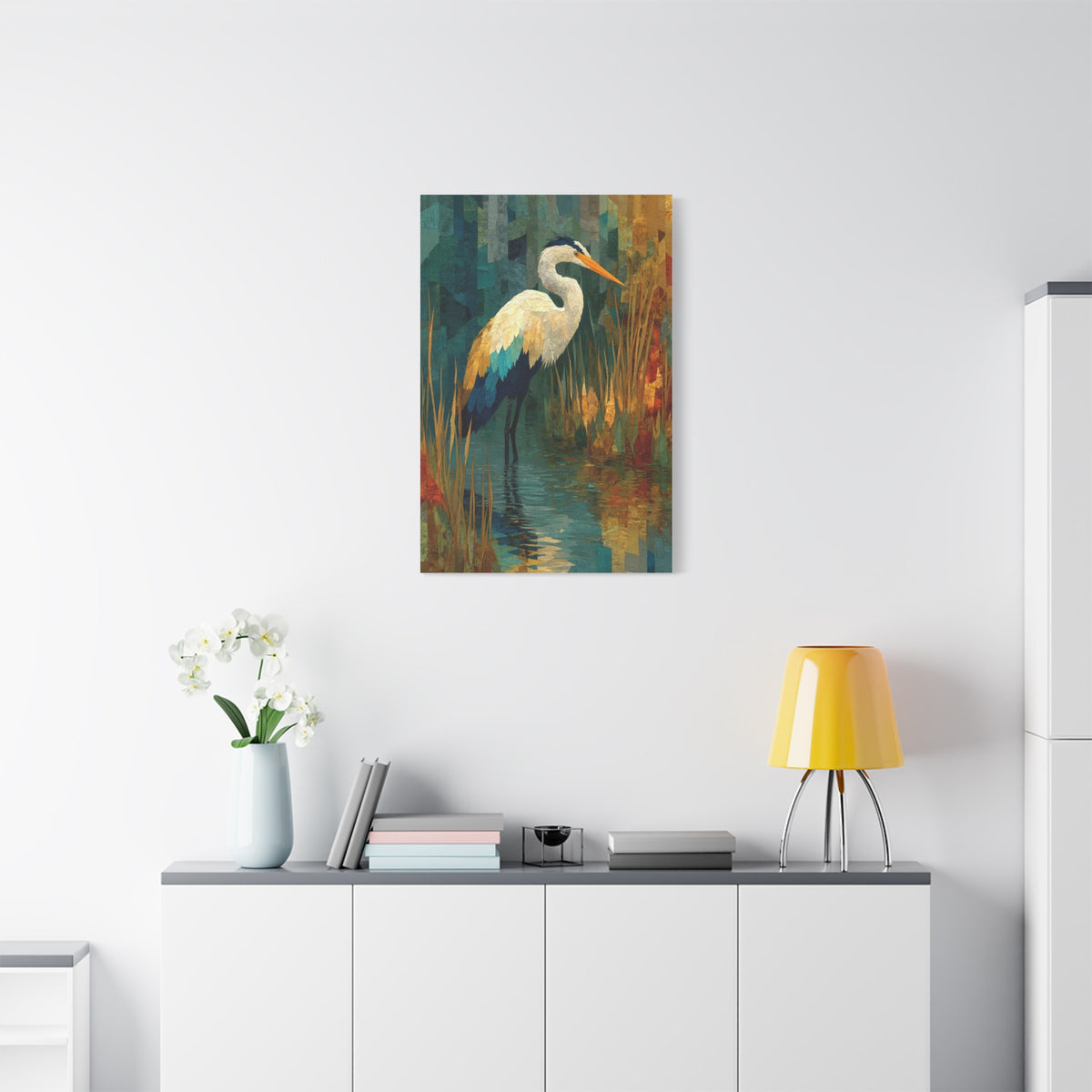 Marsh Heron Textured Composition Wall Art & Canvas Print