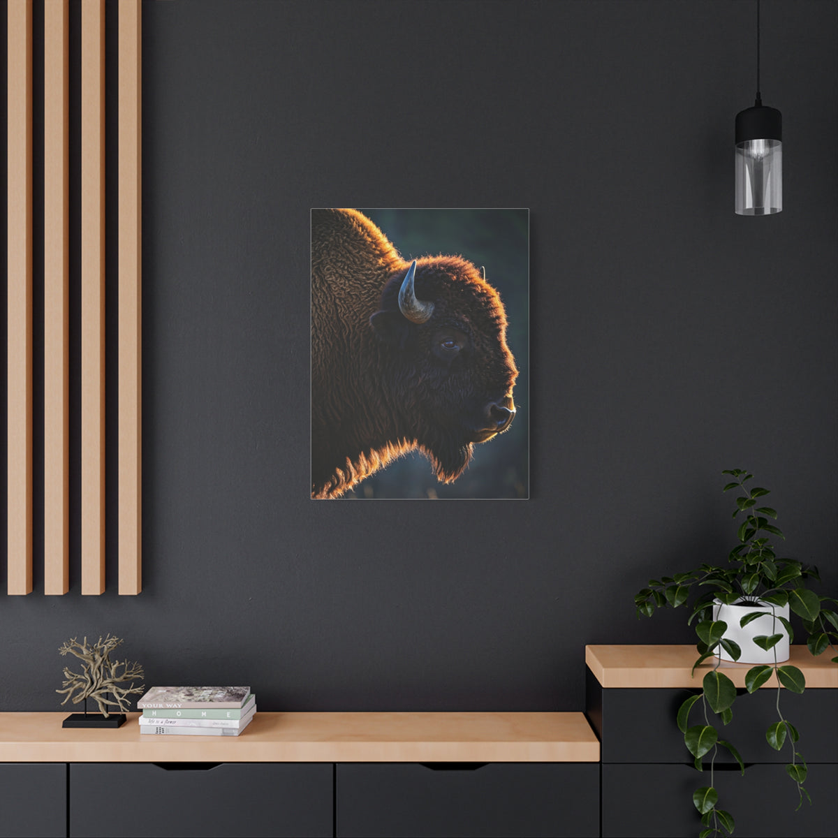 Backlit Bison Silhouette with Glowing Fur Edges Wall Art & Canvas Print
