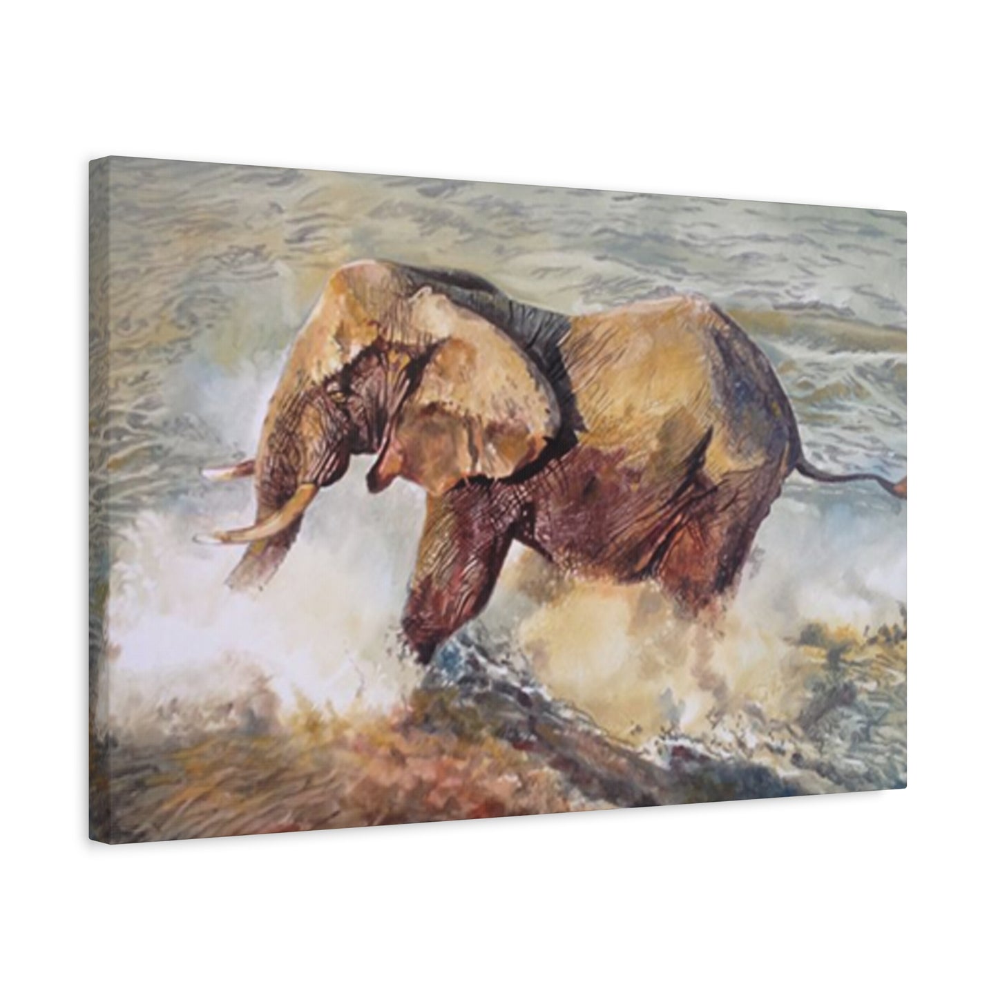 Bathing Elephant Wildlife Painting Wall Art & Canvas Prints