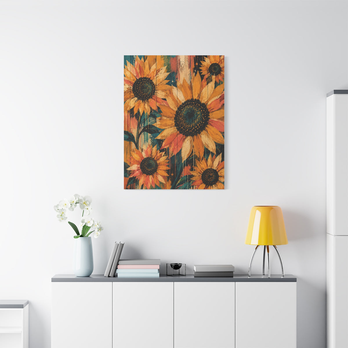 Rustic Color-Wash Sunflower Panel Wall Art & Canvas Print