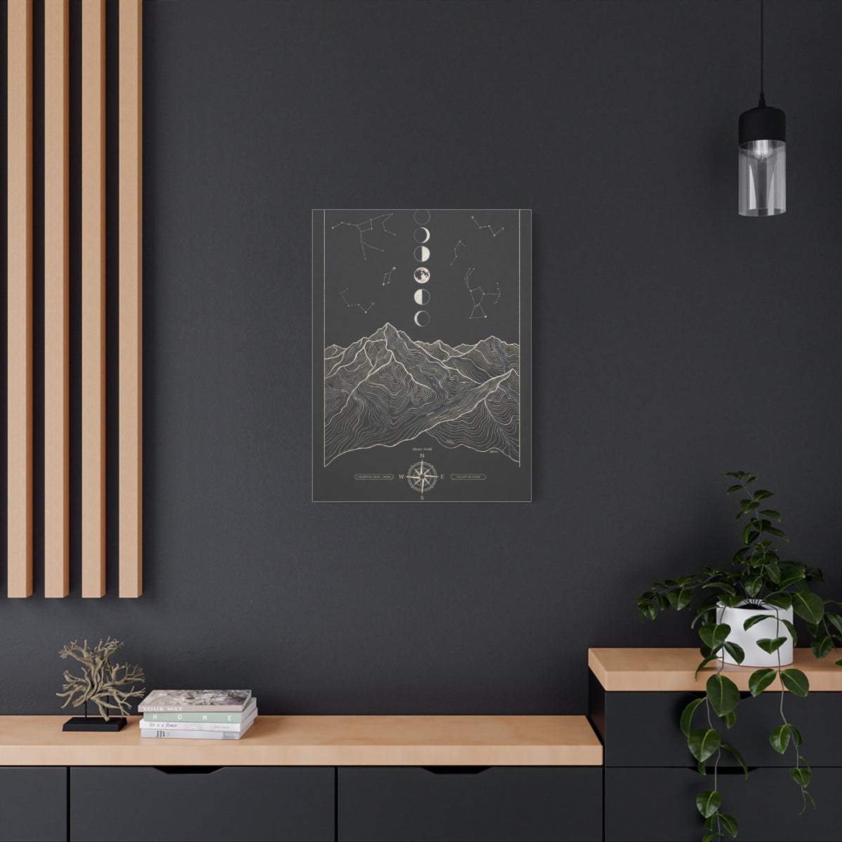 Celestial Topographic Map & Moon Phases Wall Art & Canvas Print