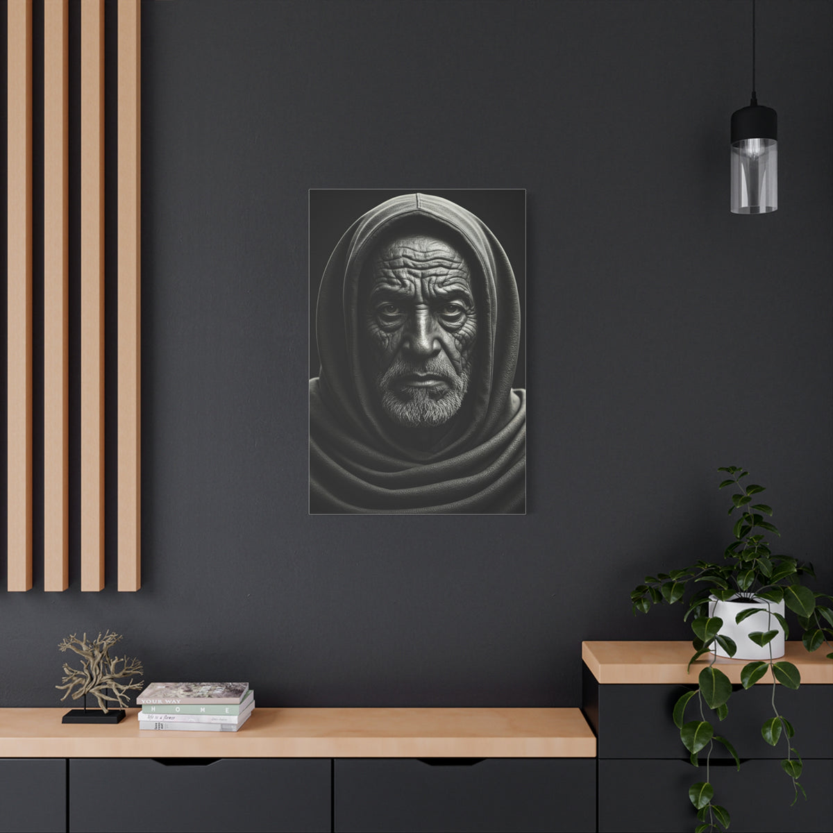 Hooded Elder with Timeless Expression Wall Art & Canvas Prints