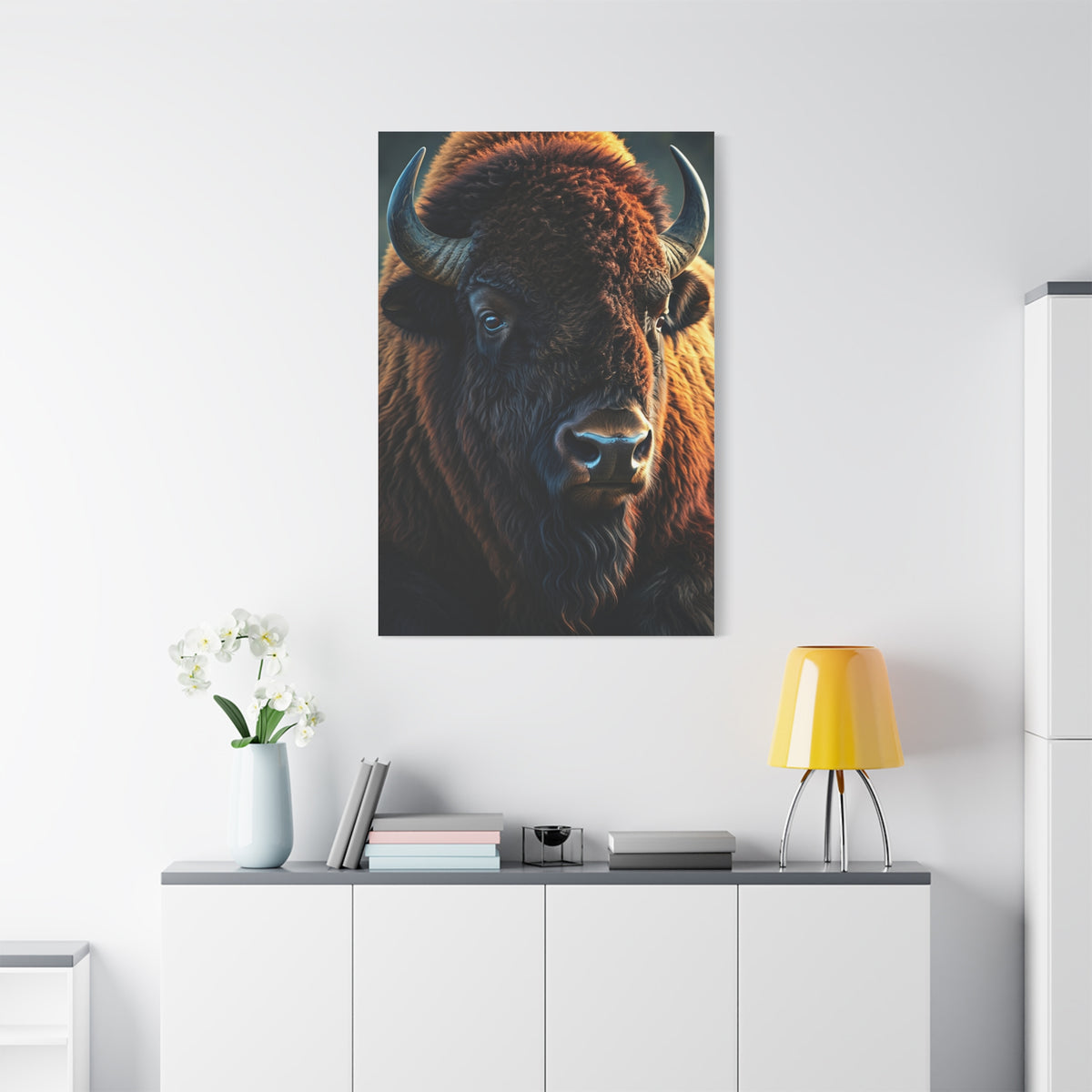 Cinematic Three-Quarter Angle American Bison Portrait Wall Art & Canvas Print