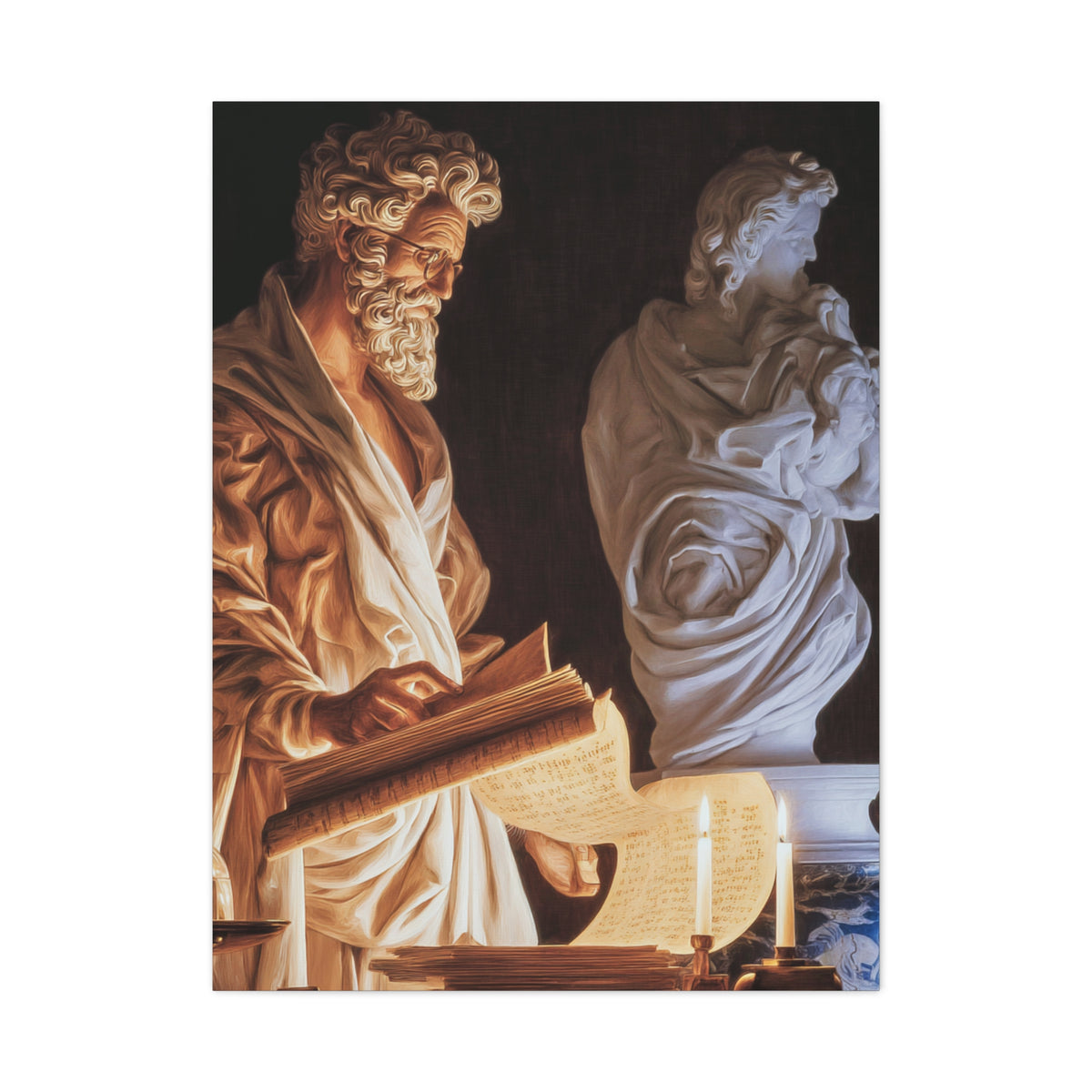 Renaissance Philosopher Reading Ancient Scrolls Wall Art & Canvas Print