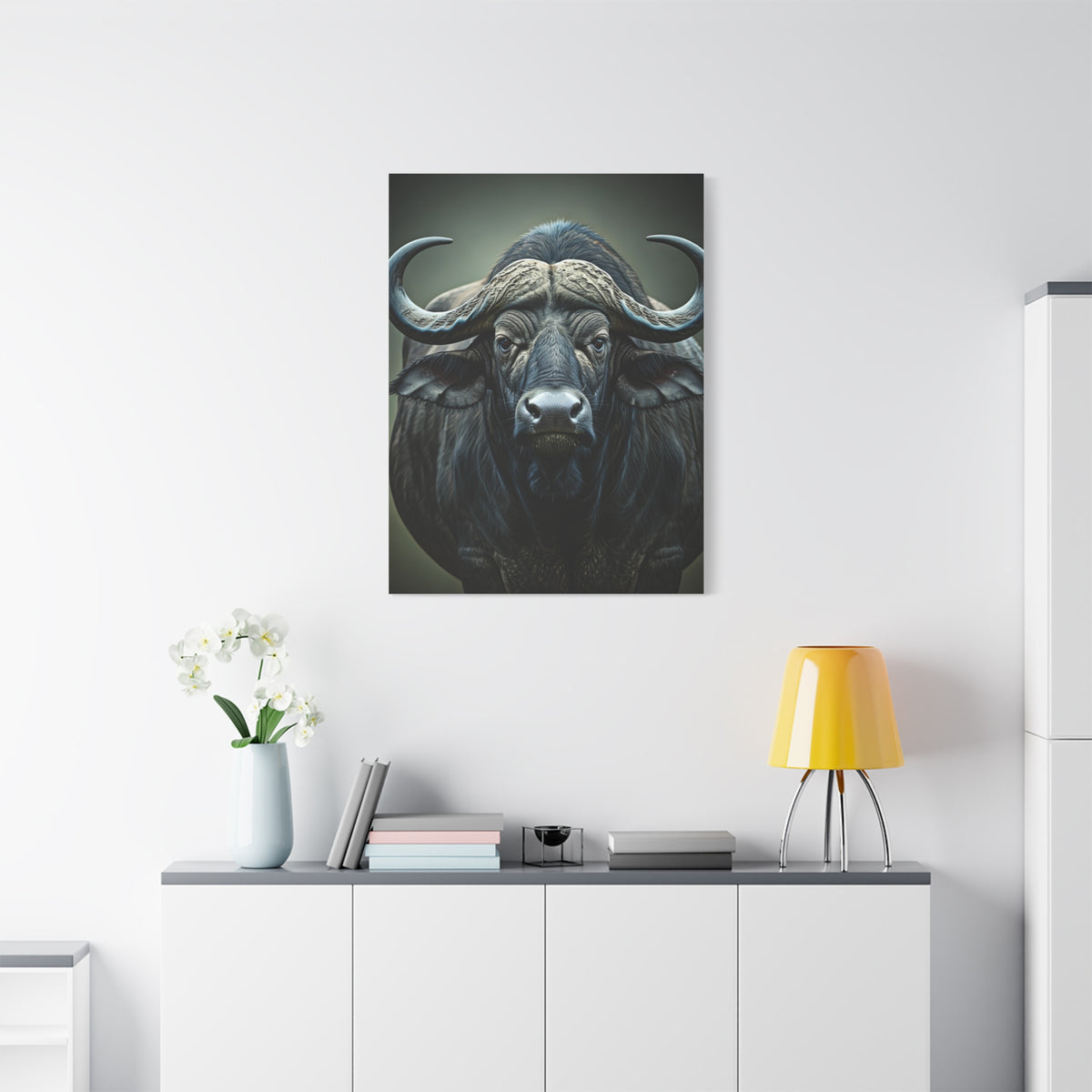 Dark Forest Buffalo with Dramatic Shadow Contrast Wall Art & Canvas Print