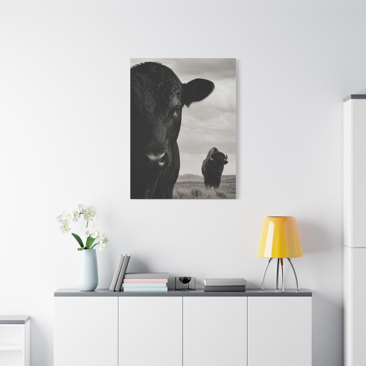 Black Angus & Bison Dual Portrait Landscape Wall Art & Canvas Print